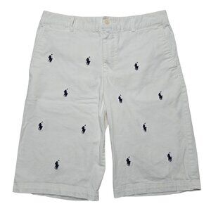 Polo Ralph Lauren Shorts Boys 18 White Embroidered Pony Logo Flat Front Casual